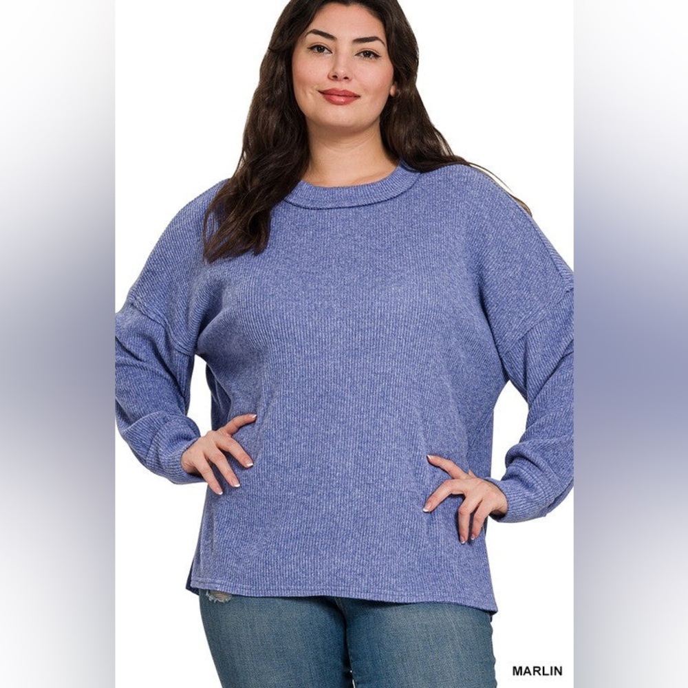 ZENANA Plus Size Marlin Brushed Ribbed Hacci Drop Shoulder Sweater
